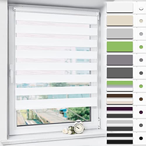 Magiea Doppelrollo Klemmfix ohne Bohren & mit Bohren, Weiß B60 x H100 cm Stoffbreite 56 cm, Klemmrollo lichtdurchlässig und Blickdicht, Fensterrollo Sonnenschutzrollo für Fenster von Magiea