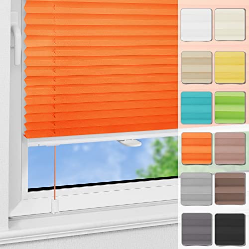 Plissee ohne Bohren Klemmfix 60x110cm Orange lichtundurchlässig Plisseerollo für Tür & Fenster Blickdicht Sichtschutz Sonnenschutz Rollo von Magiea