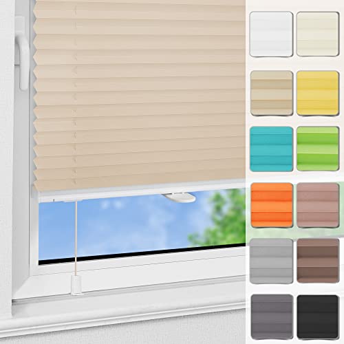 Plissee ohne Bohren Klemmfix 65x130cm Creme lichtundurchlässig Plisseerollo für Tür & Fenster Blickdicht Sichtschutz Sonnenschutz Rollo von Magiea