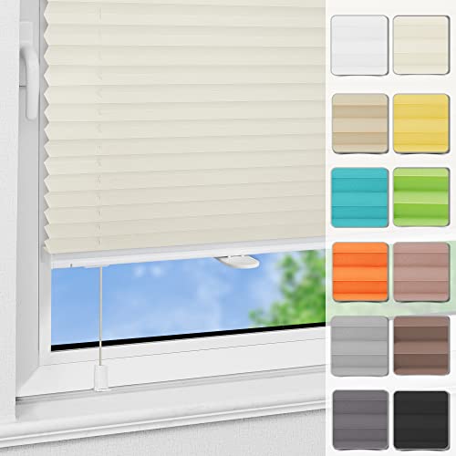 Magiea Plissee ohne Bohren Klemmfix B100 x H140cm Beige lichtundurchlässig Plisseerollo für Tür & Fenster Blickdicht Sichtschutz Sonnenschutz Rollo von Magiea