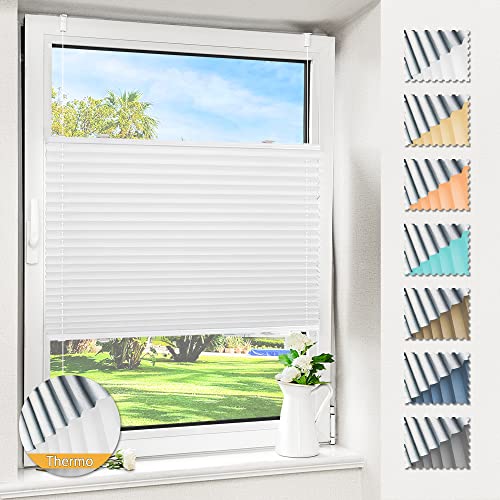 Magiea Plissee ohne Bohren verdunkelung, Thermo Plisseerollo Klemmfix, Weiß 90x180cm(BxH), Verdunklungsplissee 100% lichtundurchlässig, Faltrollo für Fenster, Sichtschutz Sonnenschutz von Magiea