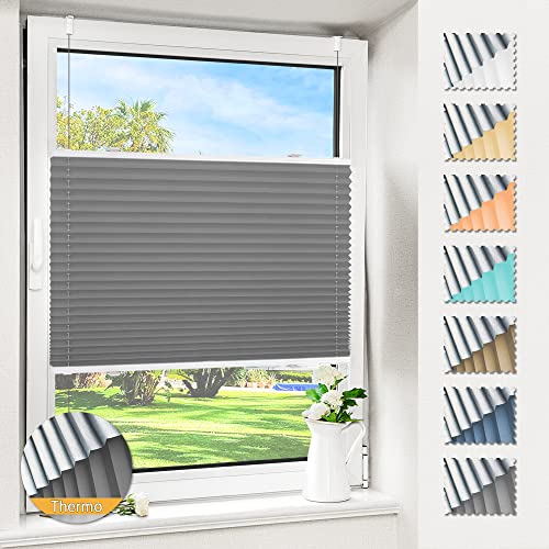 Magiea Plissee ohne Bohren verdunkelung, Thermo Plisseerollo Klemmfix, Grau 85x220cm(BxH), Verdunklungsplissee 100% lichtundurchlässig, Faltrollo für Fenster, Sichtschutz Sonnenschutz von Magiea