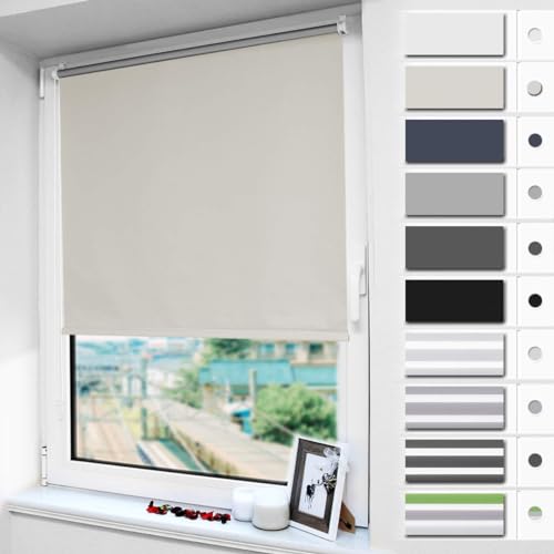 Magiea Verdunklungsrollo ohne Bohren & mit Bohren Klemmfix, (Creme 105x120cm), Verdunkelungsrollo Klemmrollo Thermorollo, Fensterrollo innen Sonnenschutz und Sichtschutz, Rollos für Fenster und Tür von Magiea