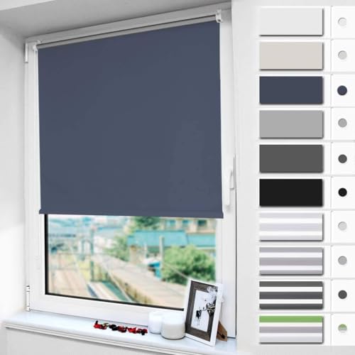 Magiea Verdunklungsrollo ohne & mit Bohren Klemmfix, Dunkelblau B80 x H120 cm (Stoffbreite 75 cm), Klemmrollo Thermorollo, Innenrollo für Sonnen- und Sichtschutz, Rollos für Fenster & Tür von Magiea
