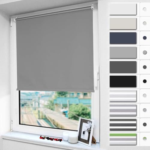 Magiea Verdunklungsrollo ohne & mit Bohren Klemmfix, Grau B120 x H160 cm (Stoffbreite 115 cm), Klemmrollo Thermorollo, Innenrollo für Sonnen- und Sichtschutz, Rollos für Fenster & Tür von Magiea