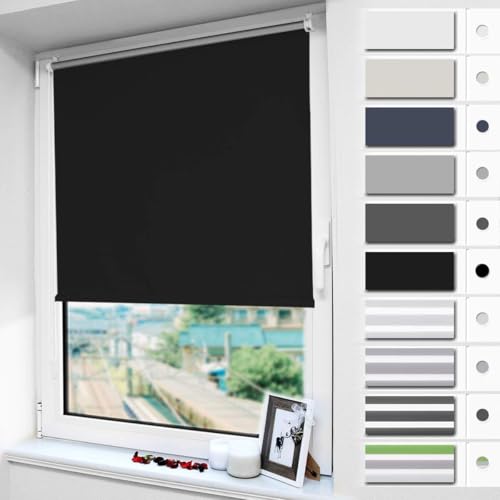 Magiea Verdunklungsrollo ohne & mit Bohren Klemmfix, Schwarz 105x120cm (BxH), Verdunkelungsrollo Klemmrollo Thermorollo, Fensterrollo innen Sonnenschutz und Sichtschutz, Rollos für Fenster & Tür von Magiea