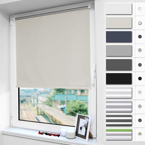 Magiea Verdunklungsrollo ohne & mit Bohren Klemmfix, Creme B120 x H170 cm (Stoffbreite 115 cm), Klemmrollo Thermorollo, Innenrollo für Sonnen- und Sichtschutz, Rollos für Fenster & Tür von Magiea
