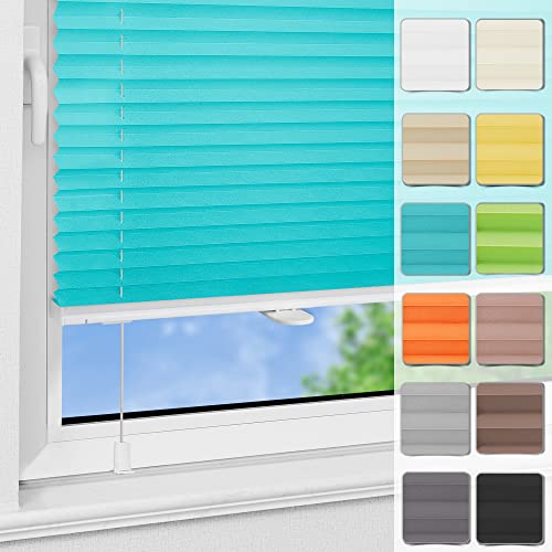 Magiea Plissee ohne Bohren Klemmfix B100 x H130cm Türkei Blau lichtundurchlässig Plisseerollo für Tür & Fenster Blickdicht Sichtschutz Sonnenschutz Rollo von Magiea