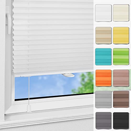 Plissee ohne Bohren Klemmfix 35x160cm Weiß Faltrollo Plisseerollo für Tür & Fenster Blickdicht Sichtschutz Sonnenschutz von Magiea