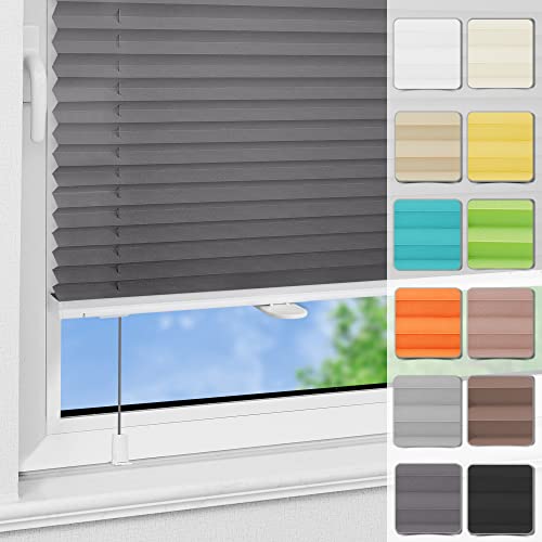 Plissee ohne Bohren Klemmfix 55x130cm Anthrazit lichtundurchlässig Plisseerollo für Tür & Fenster Blickdicht Sichtschutz Sonnenschutz Rollo von Magiea