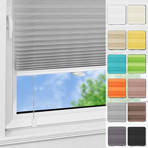 Magiea Plissee ohne Bohren Klemmfix B60 x H130cm Grau lichtundurchlässig Plisseerollo für Tür & Fenster Blickdicht Sichtschutz Sonnenschutz Rollo von Magiea
