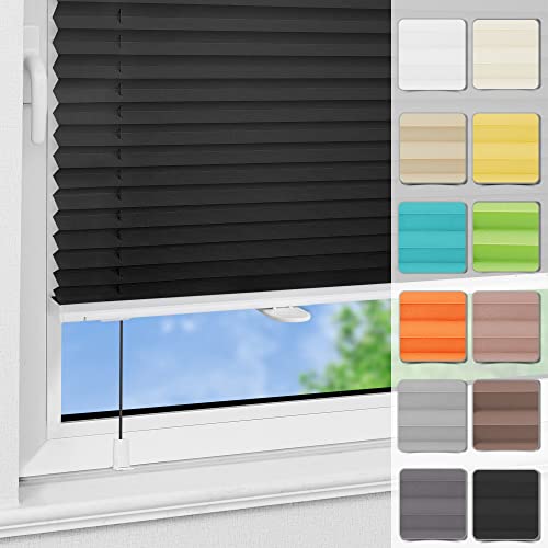 Plissee ohne Bohren Klemmfix 85x110cm Schwarz lichtundurchlässig Plisseerollo für Tür & Fenster Blickdicht Sichtschutz Sonnenschutz Rollo von Magiea