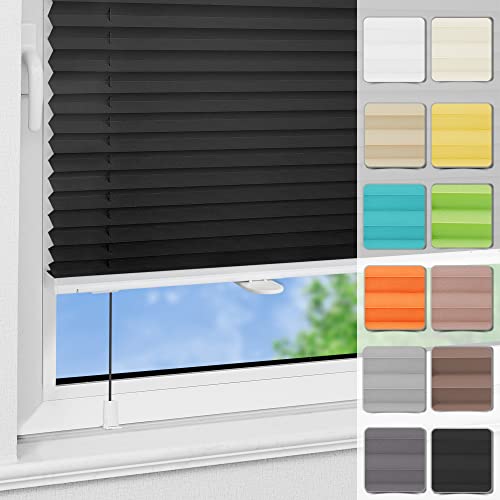 Plissee ohne Bohren Klemmfix 100x110cm Schwarz lichtundurchlässig Plisseerollo für Tür & Fenster Blickdicht Sichtschutz Sonnenschutz Rollo von Magiea