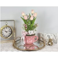 Real Touch Blumen in Gepunkteter Tasse, Künstliche Tulpen Blumenarrangement, Baby-Dusche-Mittelstück, Erstkommunion-Geschenk, Lehrer-Geschenk von MagikaDekor