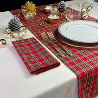 Tischläufer Weihnachtstagen/Tischläufer Rot Tartan/Tischläufer Abwischbar Aus Baumwolle Made in Italy von MagiluInternational