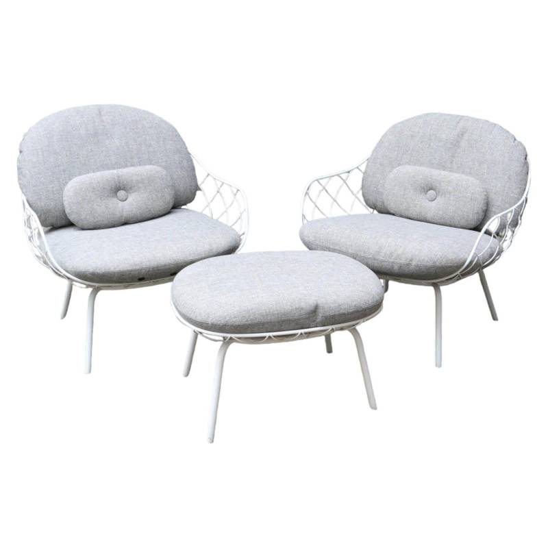 2-er Set Sessel Pina Mit Ottoman Stoff Grau Melange Gestell Stahlrohr Weiß von Magis