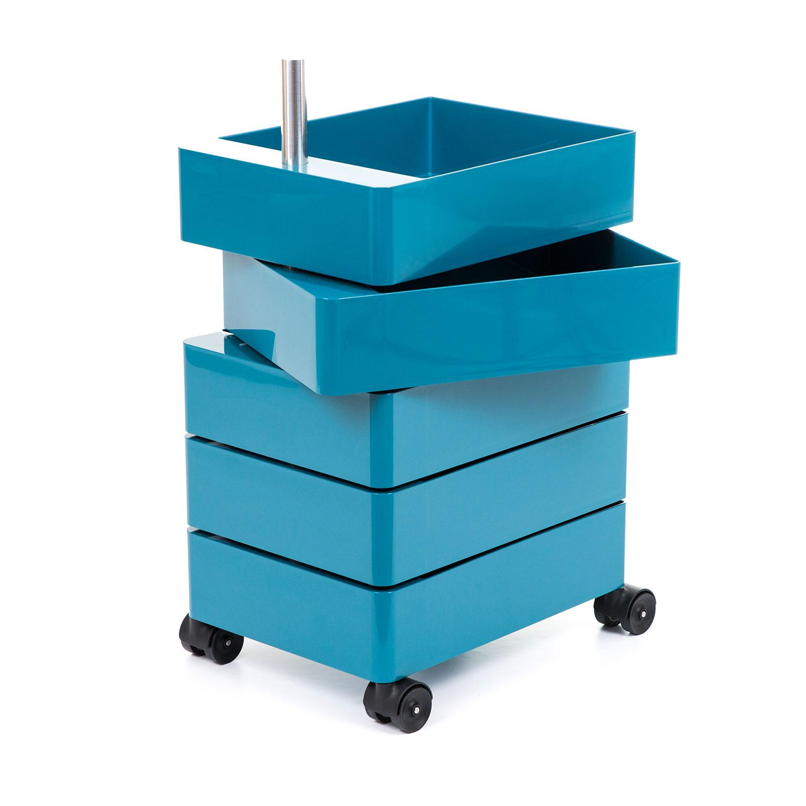 Magis - 360° Container 72 mit Rollen - blau/glänzend/Rollen schwarz/BxHxT 32x72x46cm/inkl. Tablett/5 Schubladen von Magis