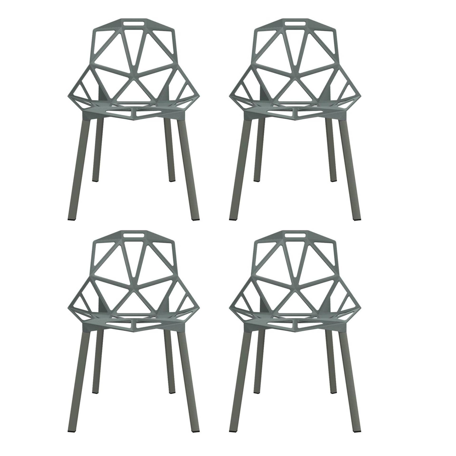 Magis - Chair One Stuhl stapelbar 4er Set - grau-grün/Gestell Profilaluminium lackiert/BxHxT 55x82x59cm von Magis