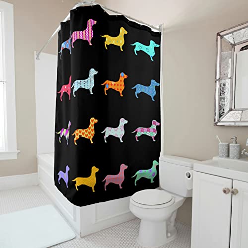 Duschvorhänge Cartoon Dackel Hund Polyester Wasserabweisen mit Haken Badewannenvorhang mit Verstärktem Saum Badevorhang Badezimmer Multicolor 200x180cm von Magkerptb
