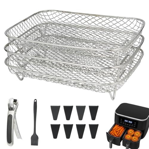 Rechteck Air Fryer Rack Set von Magla. Air Fryer Zubehör für Ninja Air Fryer Dual AF300UK, AF400UK, DZ201, DZ401 usw. Inklusive 8 Füße für ausziehbaren Raum, Air Fryer Basket von magla