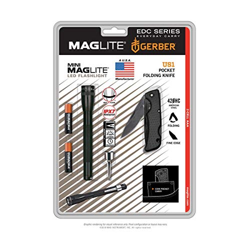 Maglite ADVENTURE PACK Mini LED 2 AAA Outdoor Taschenlampe und Gerber US1 Klappmesser von Maglite