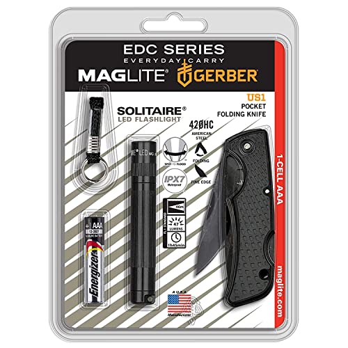 MAGLITE Solitaire LED 1AAA Mini-Taschenlampe schwarz GERBER Pack (Messer) von Maglite