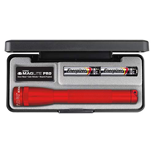 Mag-Lite LED Mini Pro Taschenlampe mit 226 Lumen inklusive 2 Mignon-Batterien im Etui, rot SP2P037 von Maglite