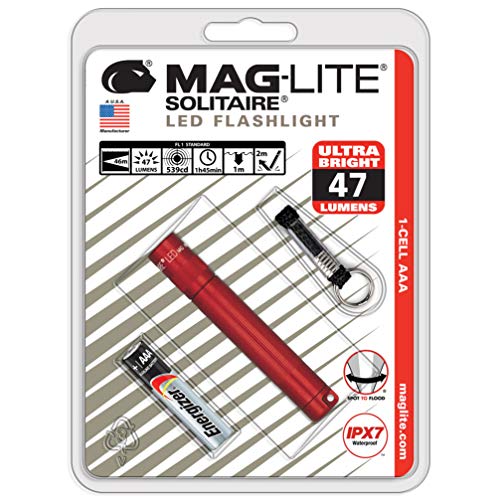 Mag-Lite LED Solitaire bis zu 47 Lumen, 8 cm Mini Taschenlampe, inkl. 1 Micro-Batterie und Schlüsselanhängerschlaufe, rot, SJ3A036 von Maglite