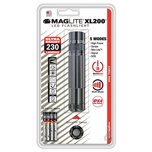 Mag-Lite LED Taschenlampe mit Endkappenschalter, 172 Lumen, nach ANSI Standard getest, 5 Betriebsmodi, titan-grau XL200-S3096 von Maglite