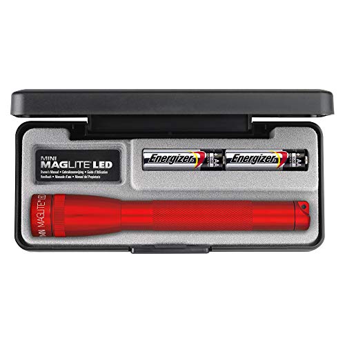 Mag-Lite SP22037F Mini Maglite 2AA Multimode Hochleistungs-LED-Taschenlampe, 17 cm rot inkl. 2 Mignon-Batterien im Etui von Maglite