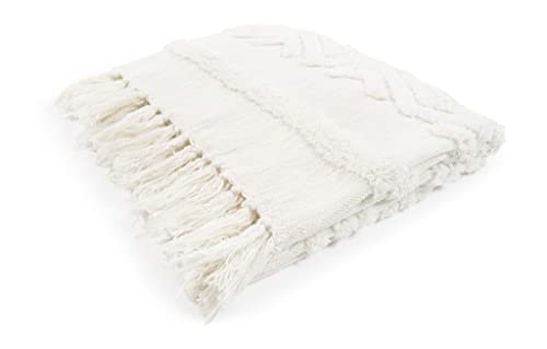 Magma Adara Plaid Decke im Boho-Stil 170x130cm, beige - 100% Baumwolle, Tagesdecke, Kuscheldecke, vielseitige Wohndecke, Bettüberwurf von Magma-Heimtex