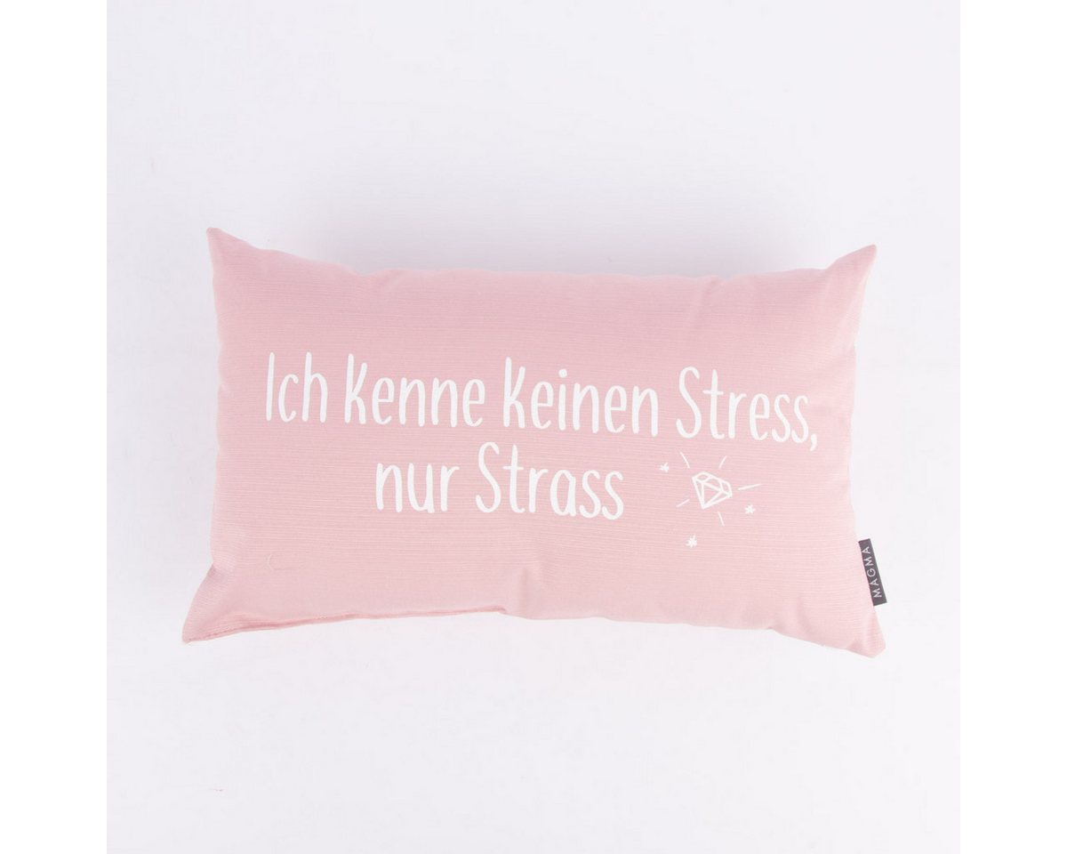 Magma Heimtex Dekokissen Magma Deko Spruchkissen Ich kenne keinen Stress rosa weiß 30x50cm von Magma Heimtex