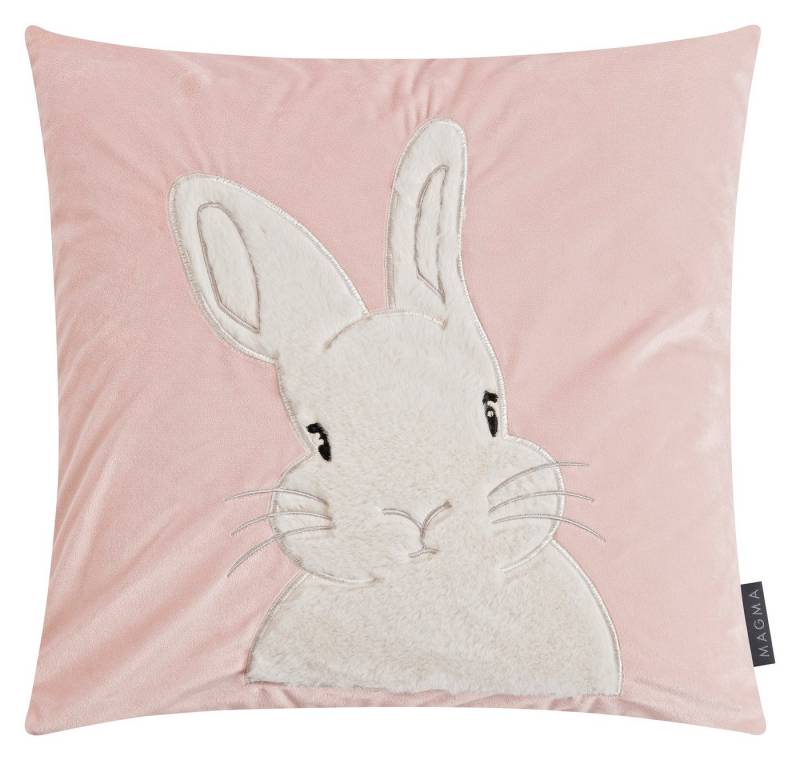 Magma Heimtex Kissenbezug Kissenhülle „Bommel" Süßer Hase ca. 45x45 cm, (1 Stück), Design mit Samt- und Fell-Applikationen von Magma Heimtex
