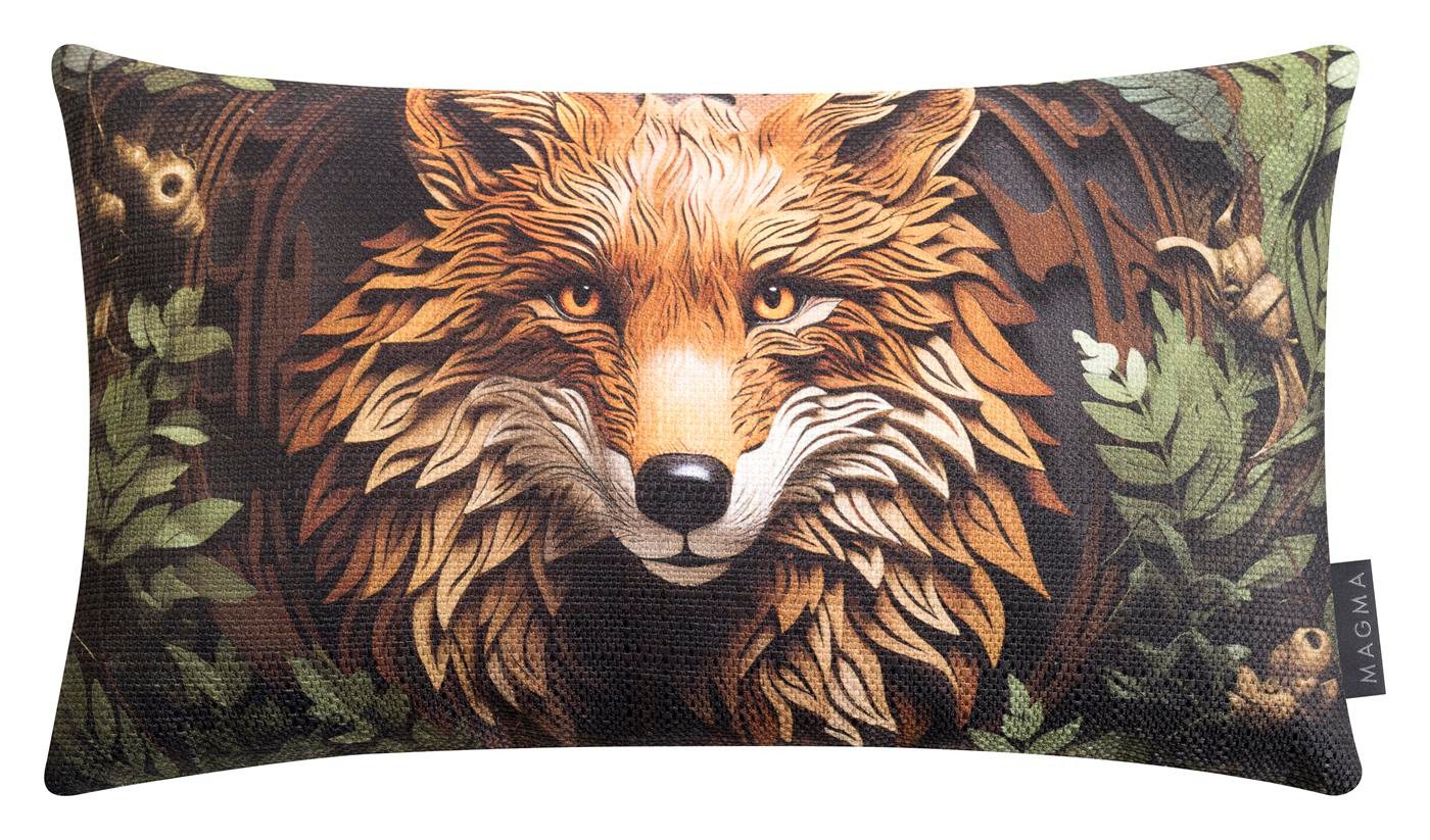 Magma Heimtex Kissenhülle Zierkissenhülle Foresta mit Waldtier-Motiv, (1 Stück), ca. 30x50 cm Jacquard-Digitaldruck, Rückseite Cordstoff in Salbeigrün von Magma Heimtex