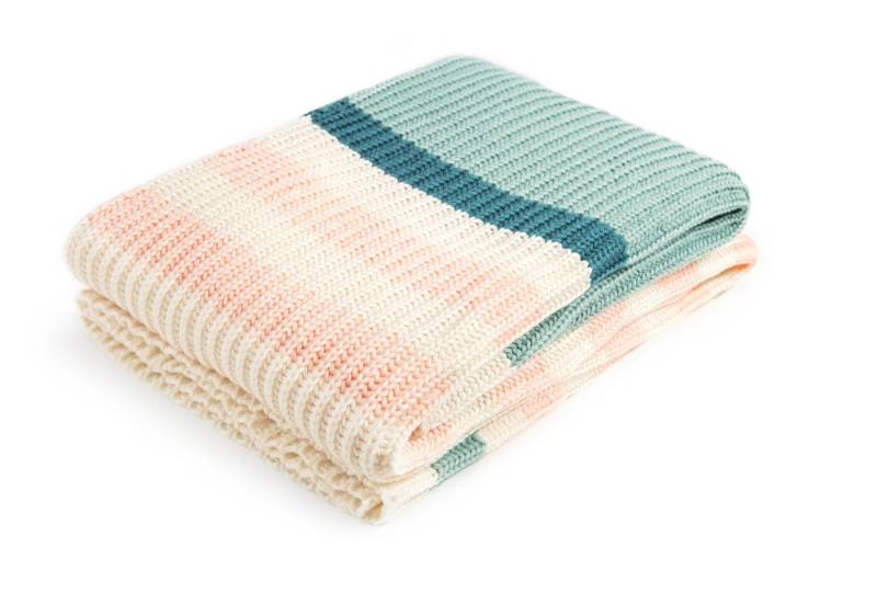 Magma Heimtex Sommerbettdecke Strickdecke MELODY 130x170 cm – Kuscheldecke in Rosa, Creme & Türkis von Magma Heimtex