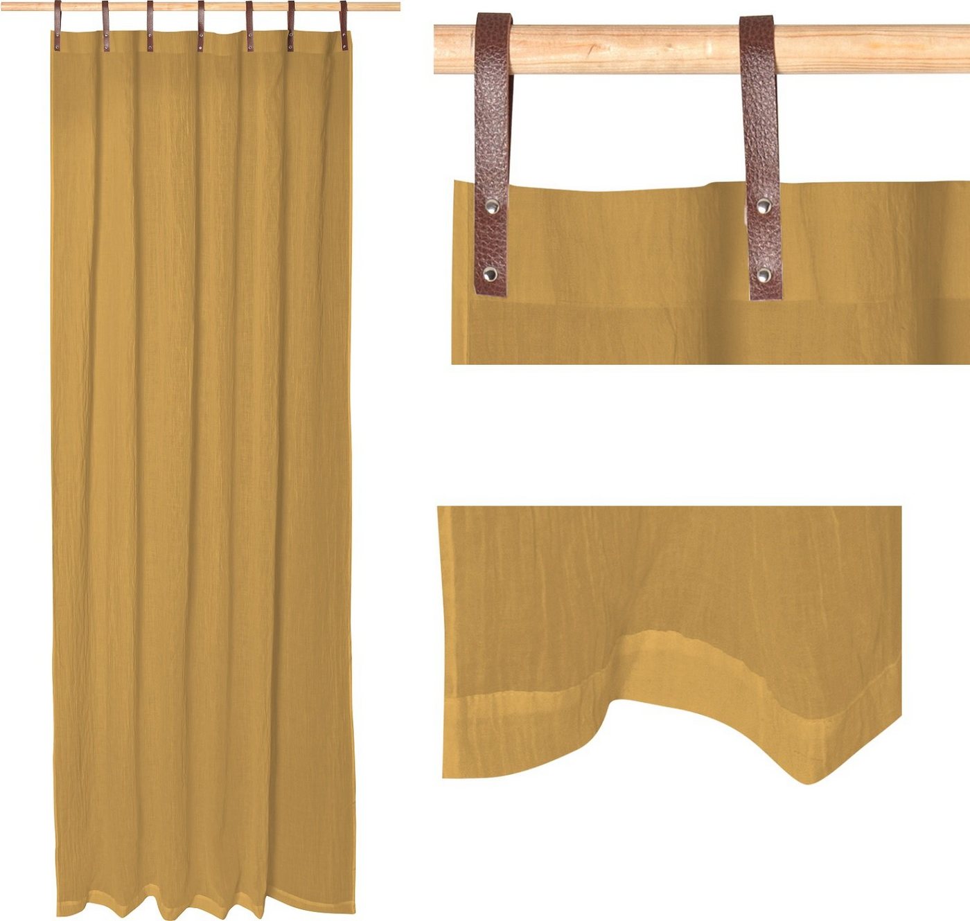 Vorhang Schlaufenschals Lederschlaufen - 2er Set - 135 x 245 cm Evi, Magma Heimtex, Schlaufe, transparent, durchsichtig, Leinen Look von Magma Heimtex