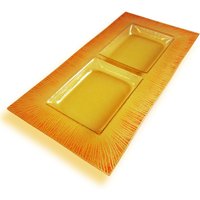 Rechteckige Glas Vorspeise Von Streifen Gelb Murano, 2 Fach Tablett Für Vorspeisen Oder - Strie Serie von MagmaVetriArtistici