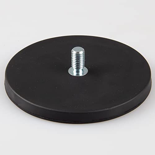 Magna-C® Neodym-Magnet gummiert schwarz | Magnet mit Gewinde | Ideal für lackierte Flächen | Haftkraft 55KG | Ø88 x 8,5mm mit M8x15mm Gewinde von Magna-C