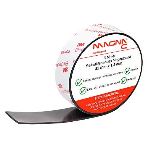Magna-C® Selbstklebendes Magnetband | haftstarker Magnetstreifen zum Zuschneiden | 3m x 25mm x 1,5mm | Ideal für Schule, Arbeit und Werkstatt von Magna-C