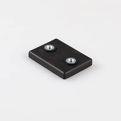 Magna-C® Neodym-Magnet gummiert schwarz | Magnet mit Innengewinde | 43 x 31 x 6,9mm mit 2x M4 Gewinde | Haftkraft 14,6KG | Ideal für lackierte Flächen von Magna-C