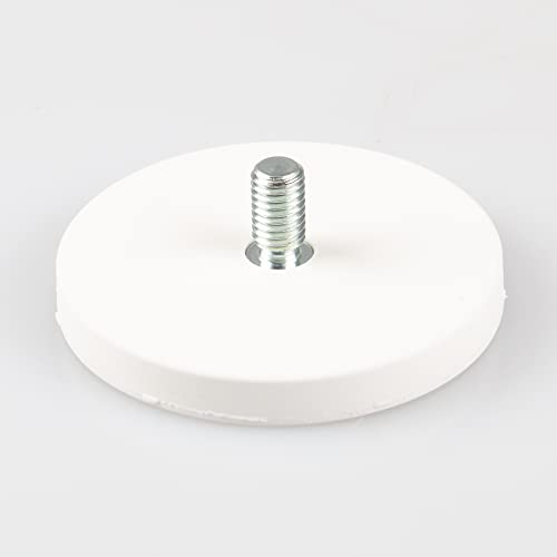 Magna-C® Neodym-Magnet gummiert weiß | Magnet mit Gewinde M8 | Ideal für lackierte Flächen | mit Gewindezapfen | Haftkraft 25KG | Ø66 x 8,5mm von Magna-C