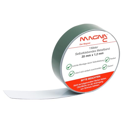 Magna-C® Selbstklebendes Metallband | weiß | Untergrund für Magnete | flexibel und leicht zuschneidbar | 2m x 35mm x 1,2mm von Magna-C