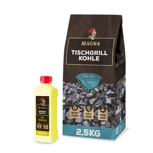 Magna Premium Tischgrillset - Tischgrillkohle/Tischgrillbriketts & Brennpaste - geeignet für Tischgrill, Holzkohletischgrill - Rauchfreies Grillen mit Tischgrill (Tischgrillkohle, 1er) von Magna