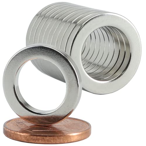 [10 Stück] Neodym Magnet Ringmagnete extra stark Magnetring Magnete Mit 10mm Loch Bohrung Runder Ring 15mm x 2mm Scheiben Flach Rund von Magnet-Kauf