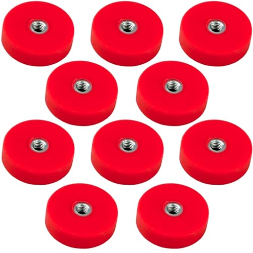 [10 Stück] Neodym Magnete Gummiert D 22mm Mit M4 Innengewinde 8KG Stark Zugkraft Topfmagnet Mit Gewindebohrung Innen Gewinde Bohrung Rot von Magnet-Kauf