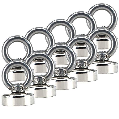 10 x Neodym Magnete Extra Stark Rund Mit Öse | Topfmagnet Mit Bohrung Senkung | Ösenmagnet mit Gewinde Öse zum Festschrauben | Bergemagnet Magnetangeln | 20mm - 10KG von Magnet-Kauf