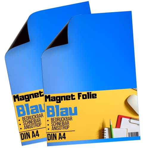 [2 Stück] Magnetfolie DIN A4 - Magnetband - Bedruckbar und Beschreibbar - KFZ Magnetfolie - Magnet Folie zum Beschriften zum Schneiden Stanzen und Basteln (Blau) von Magnet-Kauf