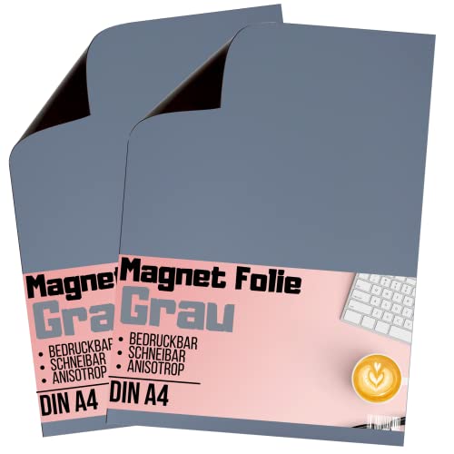 [2 Stück] Magnetfolie DIN A4 - Magnetband - Bedruckbar und Beschreibbar - KFZ Magnetfolie - Magnet Folie zum Beschriften zum Schneiden Stanzen und Basteln (Grau) von Magnet-Kauf