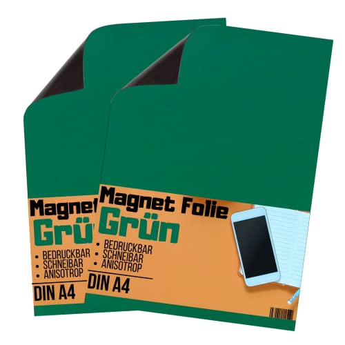 [2 Stück] Magnetfolie DIN A4 - Magnetband - Bedruckbar und Beschreibbar - KFZ Magnetfolie - Magnet Folie zum Beschriften zum Schneiden Stanzen und Basteln (Grün) von Magnet-Kauf