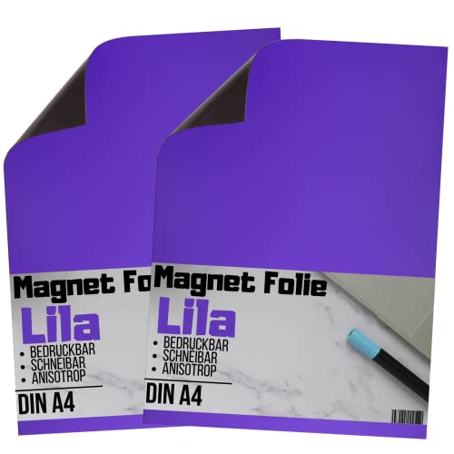 [2 Stück] Magnetfolie DIN A4 - Magnetband - Bedruckbar und Beschreibbar - KFZ Magnetfolie - Magnet Folie zum Beschriften zum Schneiden Stanzen und Basteln (Lila) von Magnet-Kauf